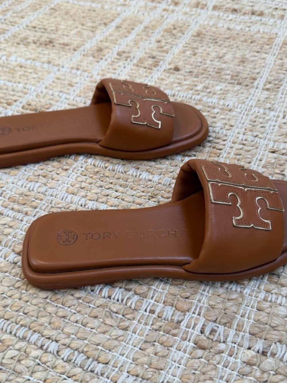 Tory Burch Logo Slide Sandals Brown Leather Size 6 - Picture 4 of 7
